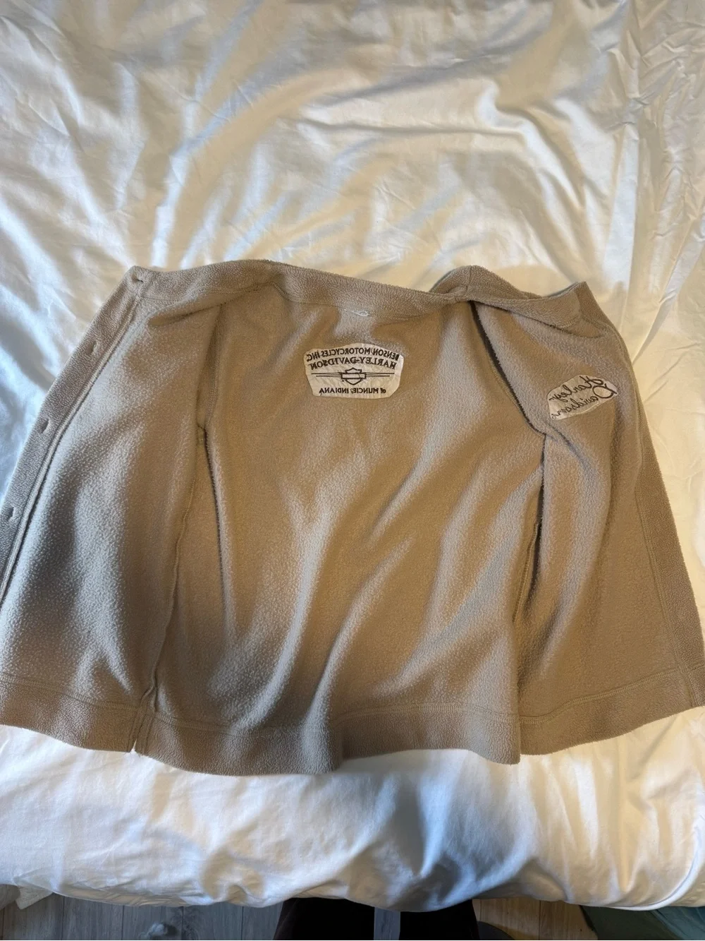 2000s Harley-Davidson Taupe/Tan Fleece Button-Front Cardigan - S